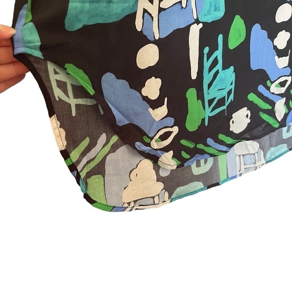 De Loreta Josefa maxi trapeze dress in Arcilla Azul print with balloon sleeves - Picture 9 of 14